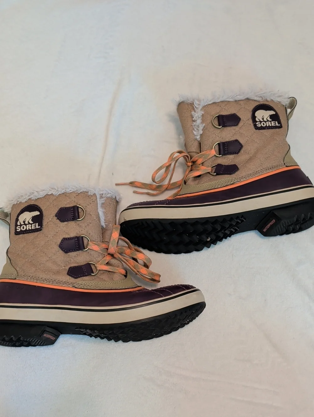 Sorel Tivoli Tan and Purple Winter Boots - Insulated Lace-Up